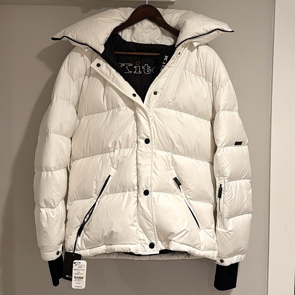 Kiton Men’s White Down Jacket (Hooded,Padded)